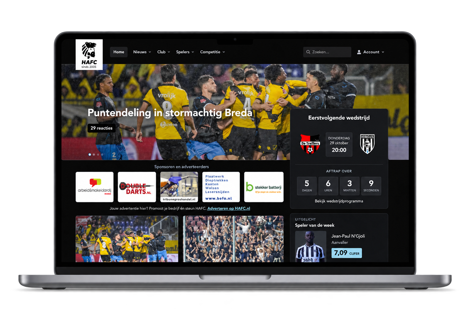 Voorbeeld van sponsoren en adverteerders op de HAFC-website