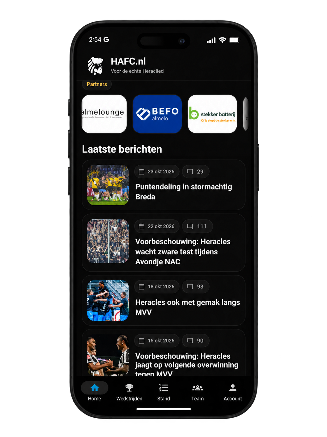 Voorbeeld van partners in de HAFC-app